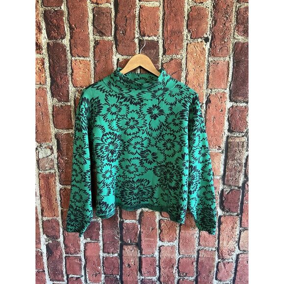Maeve by Anthropologie Womens Green Floral Pattern Knit Sweatshirt Size Small - Picture 1 of 3